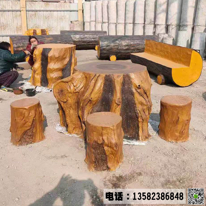 仿木水泥座椅生产厂家 水泥仿木桌椅图片造型 支持定制水泥仿木产品