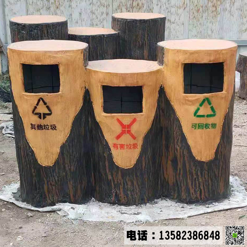水泥垃圾桶制作价格,水泥仿木垃圾桶批发厂家,园林公园环保垃圾桶图片